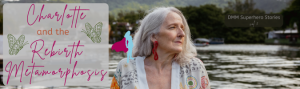 Older woman looking over her shoulder on a dock.