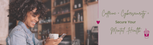 Woman smiling at her phone at a coffee shop.
