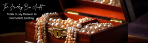 Jewelry box overflowing with pearl necklaces.